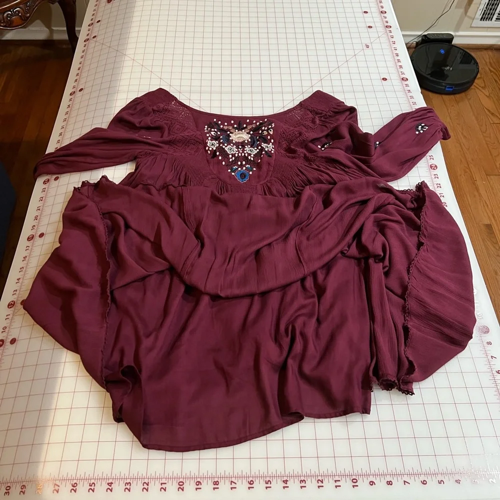 Free People size Small burgundy purple flowy embroidered boho flowy dress